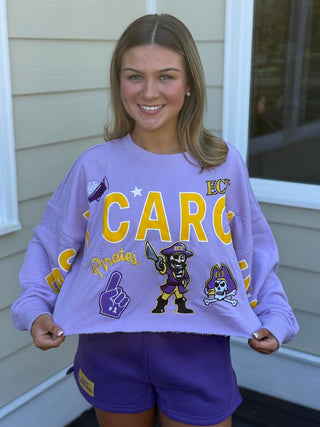 Lavender ECU Embroidered Long Sleeve Crop Crewneck