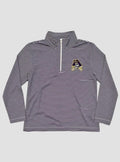 Youth purple and white striped pullover with a pirates logo on a light gray background