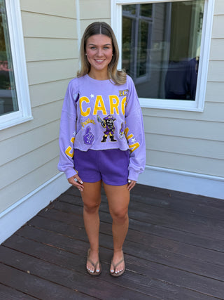 Lavender ECU Embroidered Long Sleeve Crop Crewneck