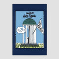 Flag depicting the University of North Carolina campus with a flag and blue border.