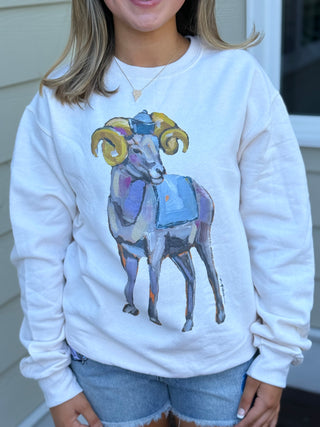 UNC Tar Heels watercolor crewneck sweatshirt worn on model