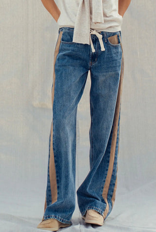 Utility Wide Leg Stripe Jeans