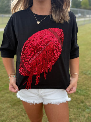 Red and Black Cropped Football Sequence Top