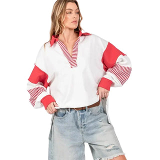Red and White Stripe Pullover