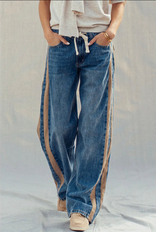Utility Wide Leg Stripe Jeans