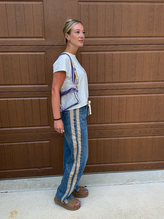Utility Wide Leg Stripe Jeans