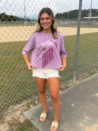 Lavender Cropped Sequenced Football Top