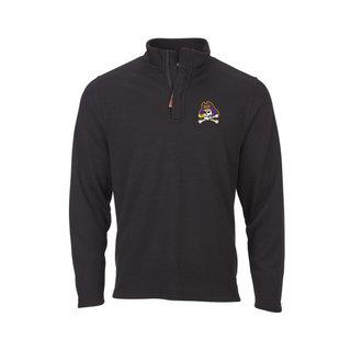 Black long-sleeve quarter zip with a ECU embroidered pirate on the chest against a white background