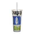 Clear plastic tumbler with Duke University logo on a white background