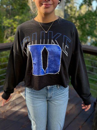 Duke Blue Devil Cropped Sequenced Sweatshirt- Gameday Social