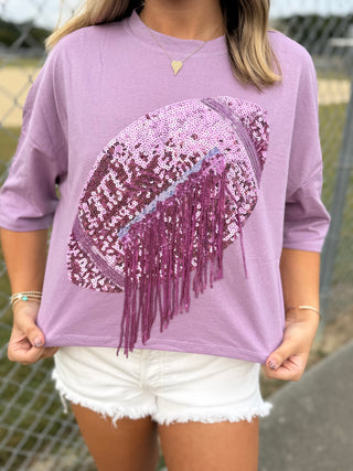 Lavender Cropped Sequenced Football Top