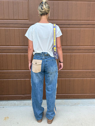 Utility Wide Leg Stripe Jeans