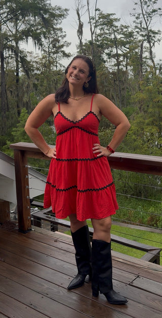 Red And Black Wavy Mini Dress