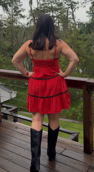 Red And Black Wavy Mini Dress