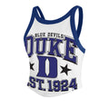 White tank top with 'Blue Devils Duke' text and logo on a white background