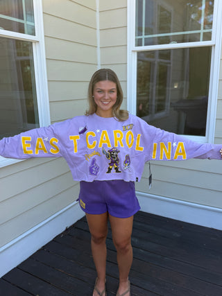 Lavender ECU Embroidered Long Sleeve Crop Crewneck