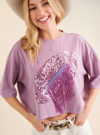 Lavender Cropped Sequenced Football Top