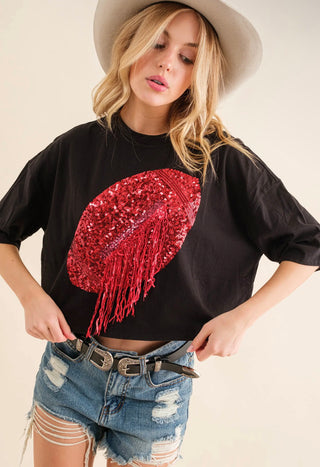 Red and Black Cropped Football Sequence Top
