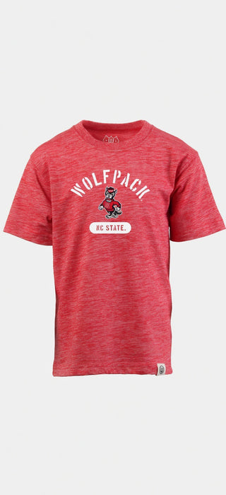 Red t-shirt with 'Wolfpack' and NC State logo on a white background