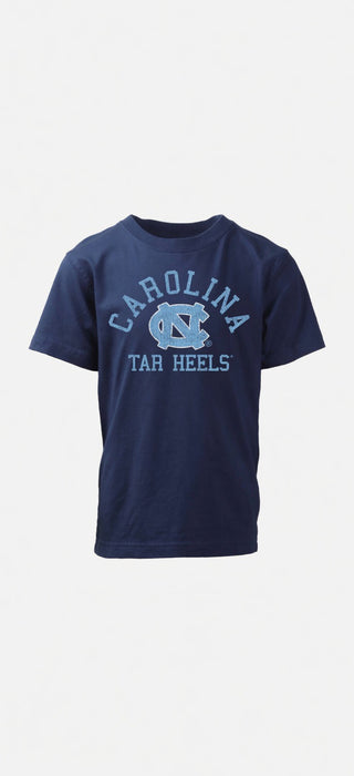 Navy blue t-shirt with 'Carolina Tar Heels' text and logo on a white background