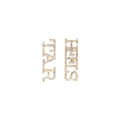 Pair of gold earrings that read "TAR HEELS" on a white background