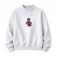 Gray sweatshirt with a small NC State embroidered wolf on a white background