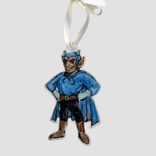 blue devil ornament with white background