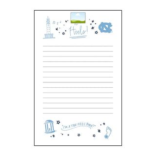 Notepad with decorative elements and text on a white background