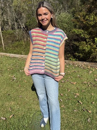 Rainbow Striped Sweater Vest