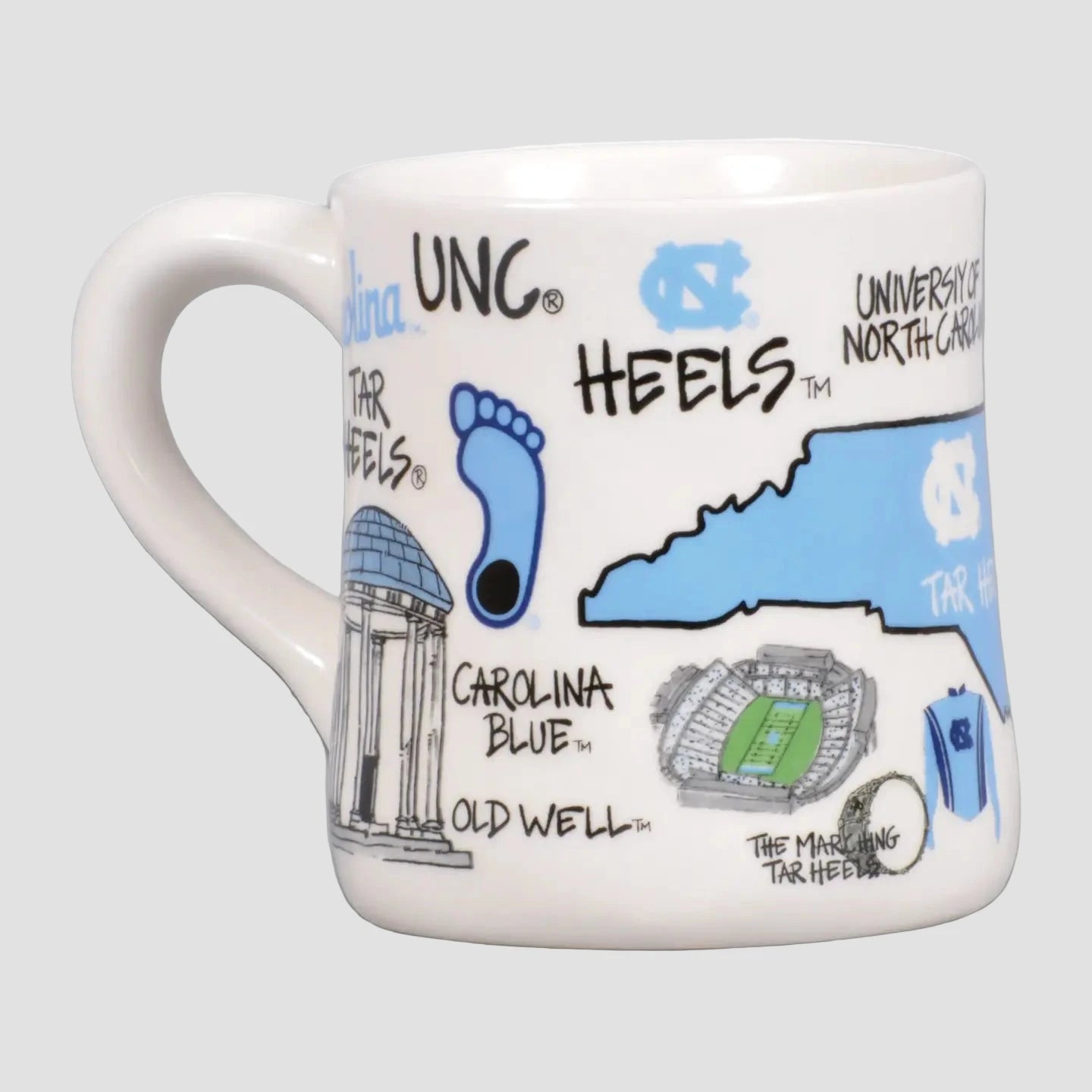 Mug with University of North Carolina graphics and text on a white background