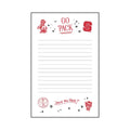 Notepad with 'GO PACK' text and logos on a white background