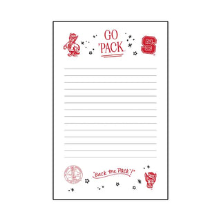 Notepad with 'GO PACK' text and logos on a white background