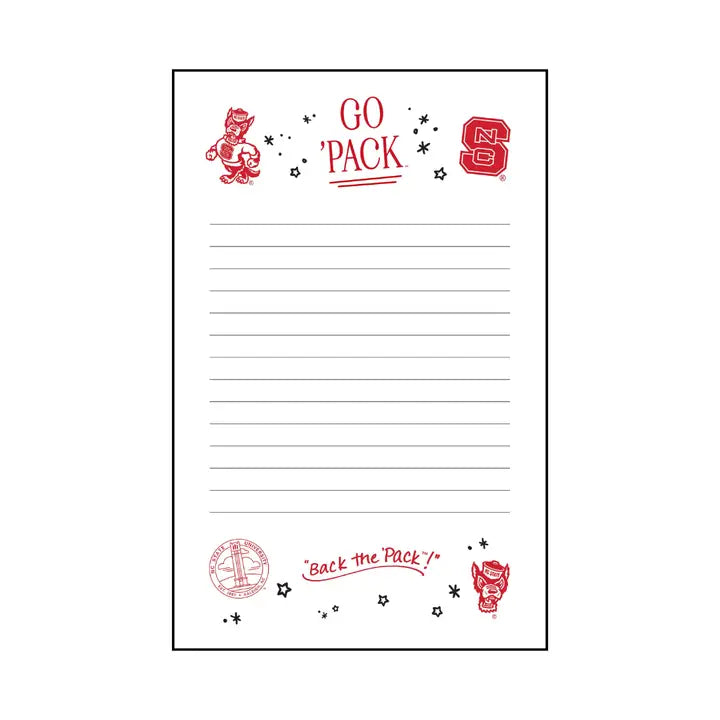 Notepad with 'GO PACK' text and logos on a white background
