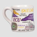 Mug with East Carolina University graphics and text on a white background