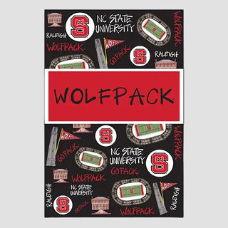 NC State University Wolfpack-themed flag with various elements with a white background