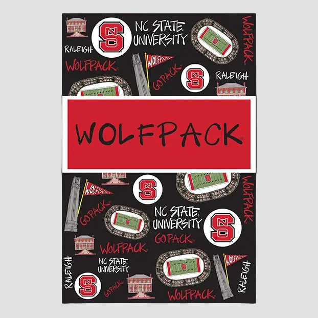 NC State University Wolfpack-themed flag with various elements with a white background