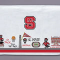 NC State Wolfpack-themed towel with logos and text on a white background
